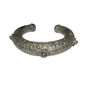 Antique Ornate Bedouin Repousse Silver Tone Cuff Bracelet